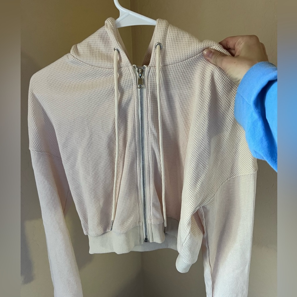 Princess Polly cropped zip up hoodie in beige